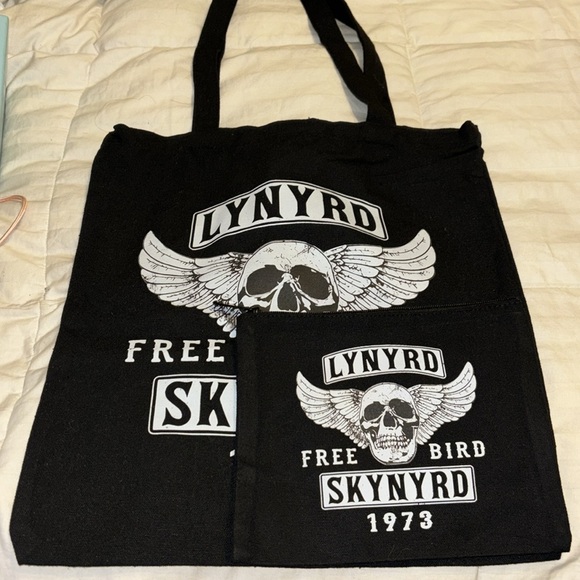 NWT Vintage Freebird Tote Lenard Skynard 1973 w/Pouch Black White Graphic Print - Picture 4 of 6